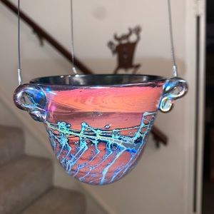 Hanging Raku Glass Lantern Tea Light Candle Holder
